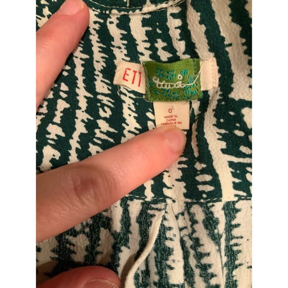 Ett Twa Anthropologie Dark Green & White Patterned V-Neck Romper, Size 0 (US) - Picture 6 of 8